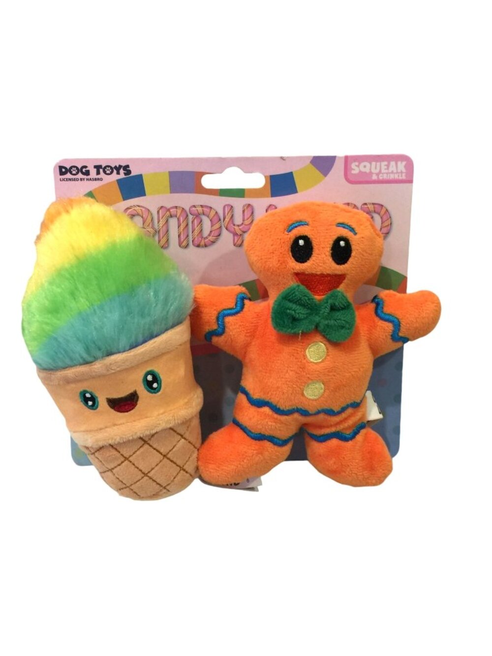 CANDYLAND Rainbow Ice Cream Cone Gingerbread Man 5 1/2" Plush Crinkle Squeak Dog